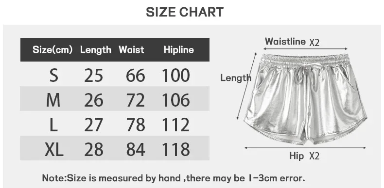 Ladies Shiny Silver Gilded Shorts Sexy Nightclub Wear Short Pants Metal Reflective Beachwear Shorts Lace-up Elastic Waist Shorts