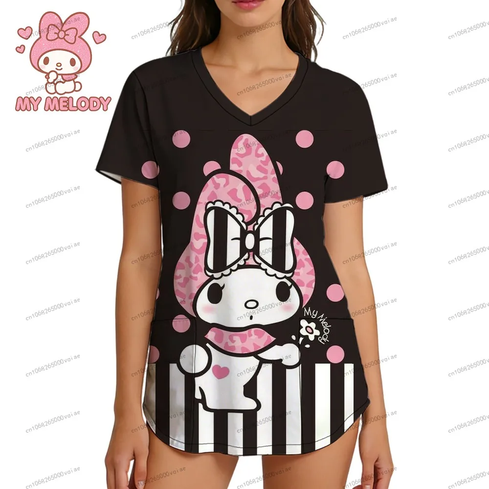 

Women's -shir T Shirt Sanrio My Melody Y2k Clothes 2026 New S-2XL Women's Nurse Uniform V Neck T Shirt 3D Print Fashion Cartoon
