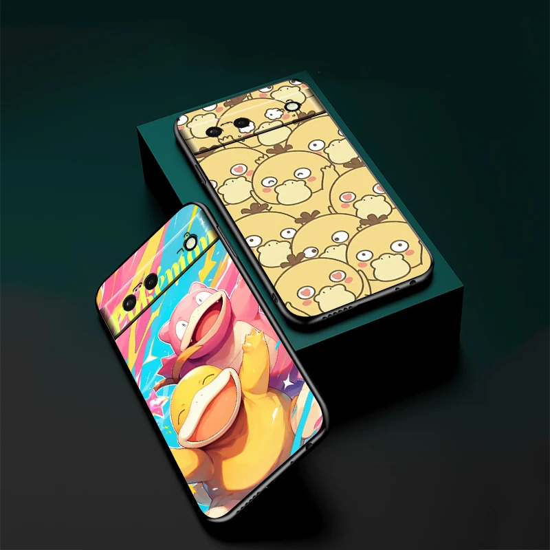 Pokemon Reach Duck Cartoon For Google Pixel 9 8 7A 7 6A 6 5A 5 4 4A XL 5G Black Silicon Shockproof Shell Soft Phone Case