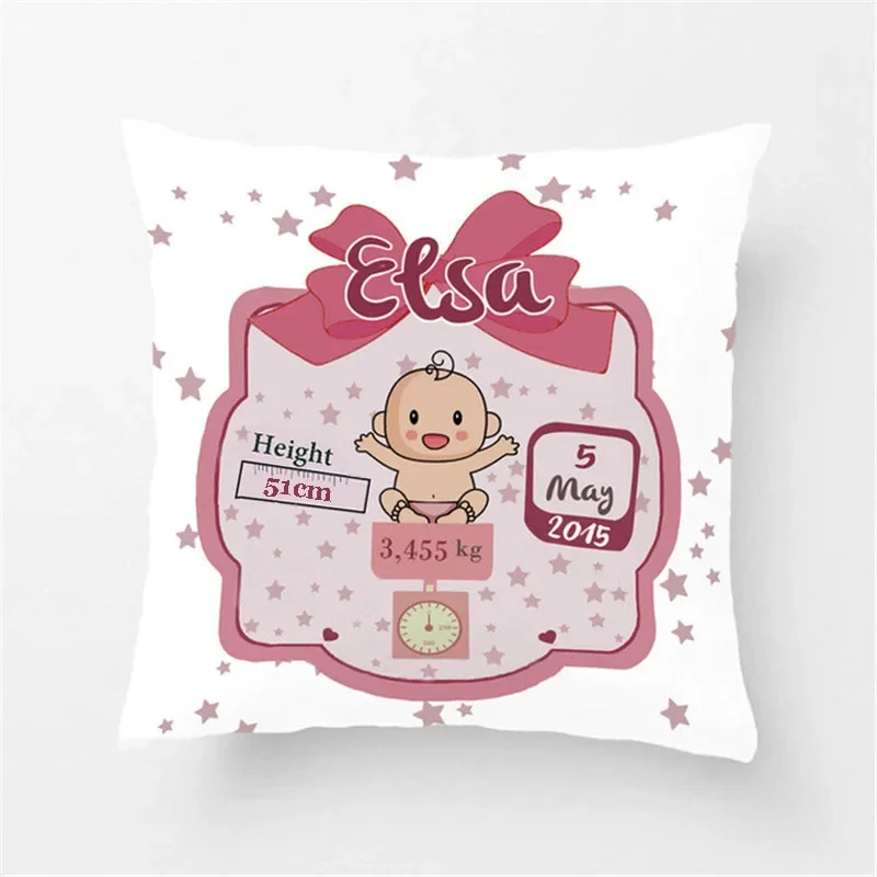 Baby Birth Announcement Pillow Cases Personalized Birth Stats Pillow Cover Nursery Pillow New Baby Gift Decorative Cushion Cover