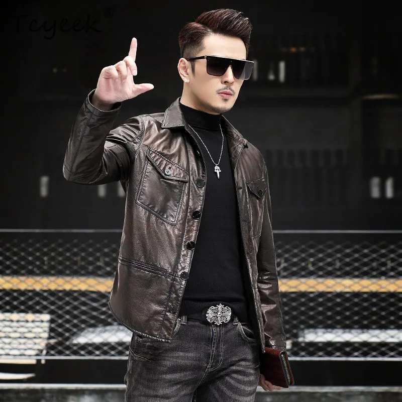 

Tcyeek Real Leather Jacket Men Spring Autumn Clothes Male Leather Coat Oil Wax Sheepskin Coats 2025 New Jaqueta Masculina Couro