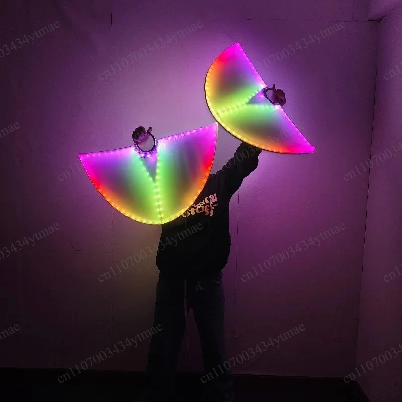 LED Color‑Changing Handheld Rotating Light‑Up Fan, Glowing Rave Prop for Nightclub Bar DJ Party Dance Performance