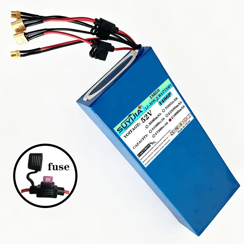 52V 21Ah 18650 Lithium Battery 14S6P Battery Pack Built-in 30A Balanced 1000W High Power Power Tool Backup Battery with Fuse