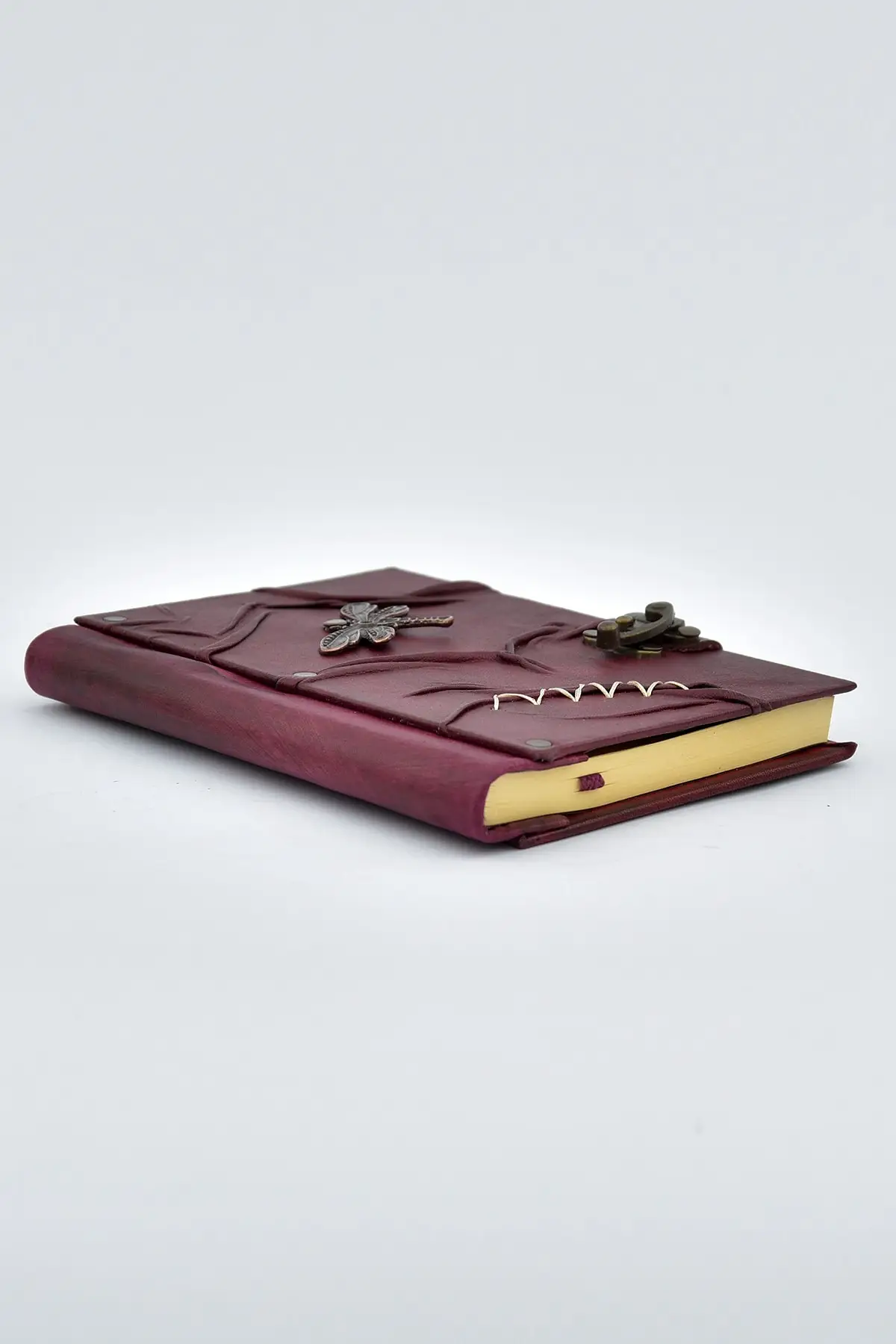 Uras Genuine Leather Şamua Paper Handmade Gift Moment Diary Notebook Butterfly Burgundy Sketchbook Handmade Book