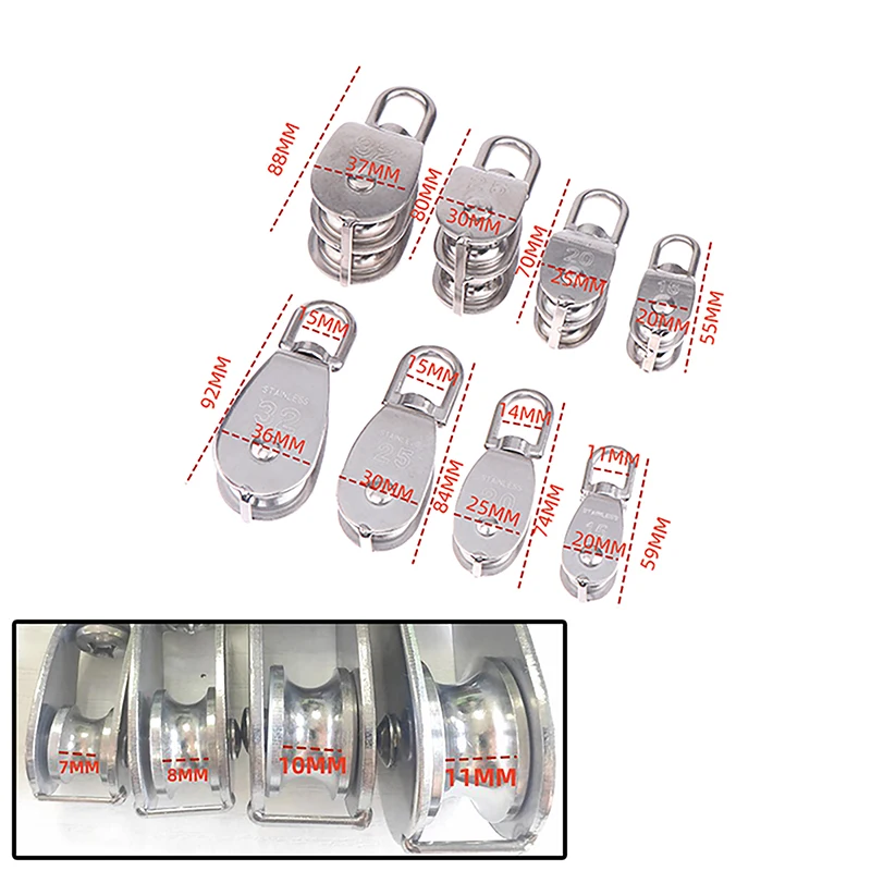Imagem -06 - Única Roda Giratória Elevação Corda Polia Conjunto 304 Ferramentas de Aço Inoxidável Duplo Bloco Polia M15 M20 M25 M32 1pc
