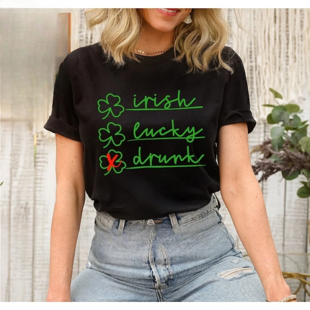 Irish Lucky Drunk Shirt Happy St Patricks Day Shirt Shamrock Shirt Lucky Tops Irish Day Tees Women's St Patrick Day Clothes