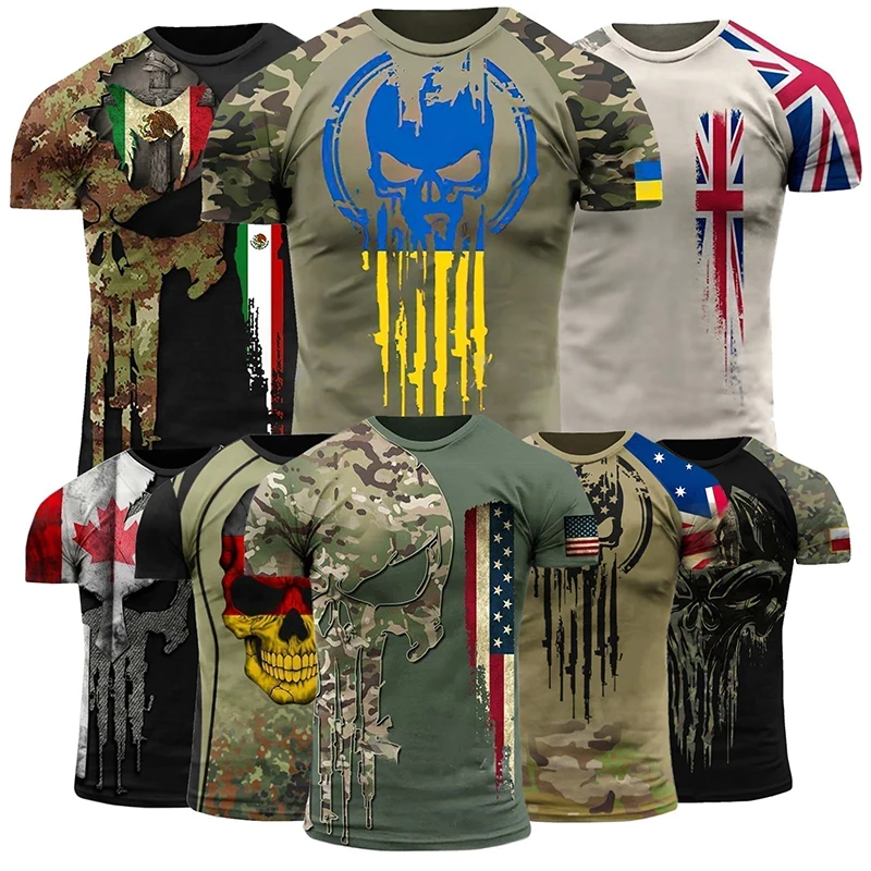 T-Shirt Con Grafica Della Bandiera Ucraina Per Uomo, Maglietta Mimetica Ua Ucraina Con Stampa 3D Teschio, Totem Ucraino, Manica Corta