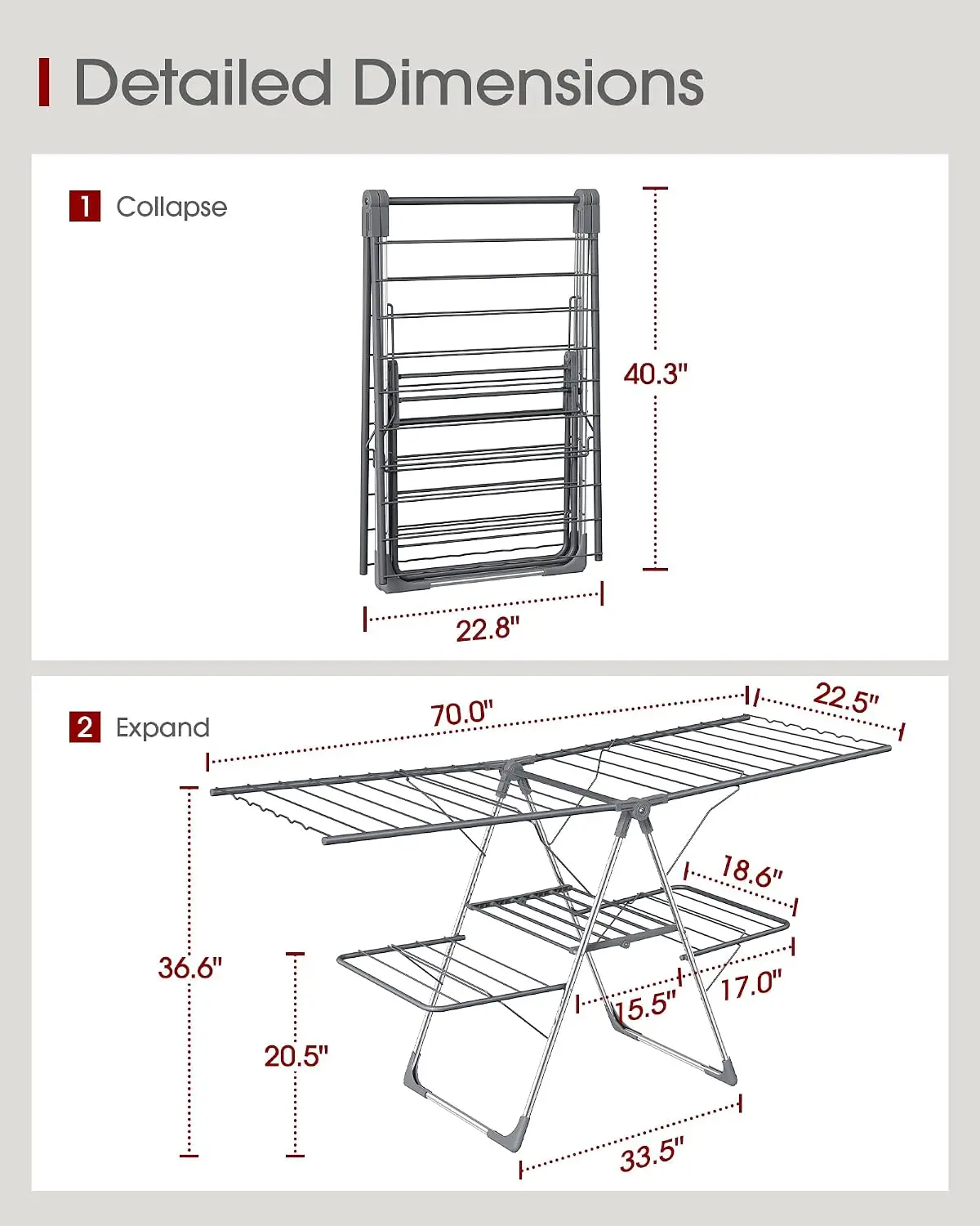 Foldable Two Level Clothes Drying Rack Adjustable Wings Laundry Bedroom Indoor Outdoor Height Adjustable Bedding Clothing