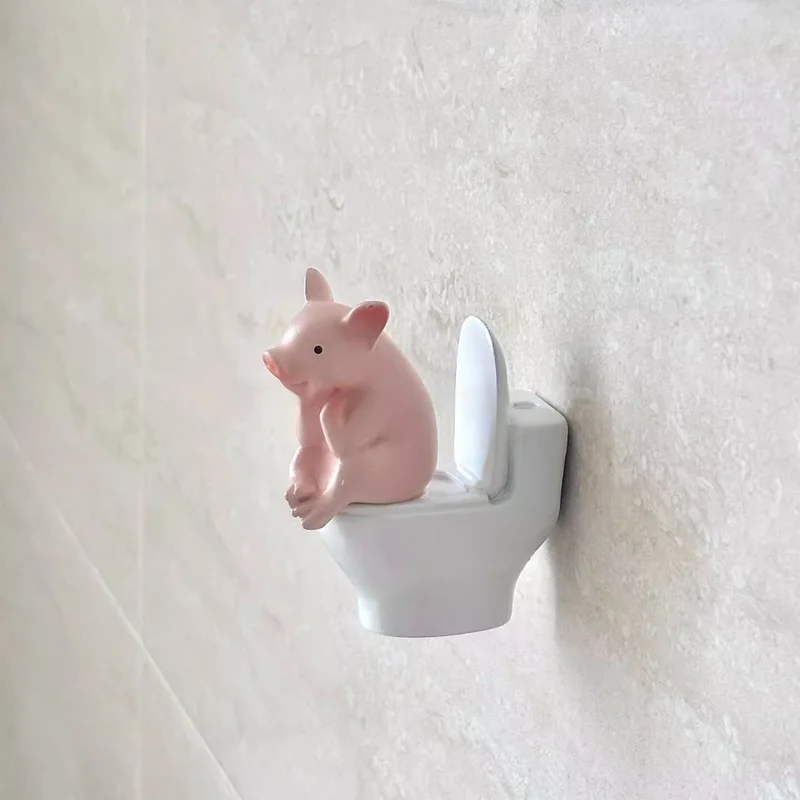 Generic Toilet Pig Buddy Figurine Cute Sleeping Style Mini Resin Ornament Bathroom Desktop Decor Creative Gift For Animal Lovers