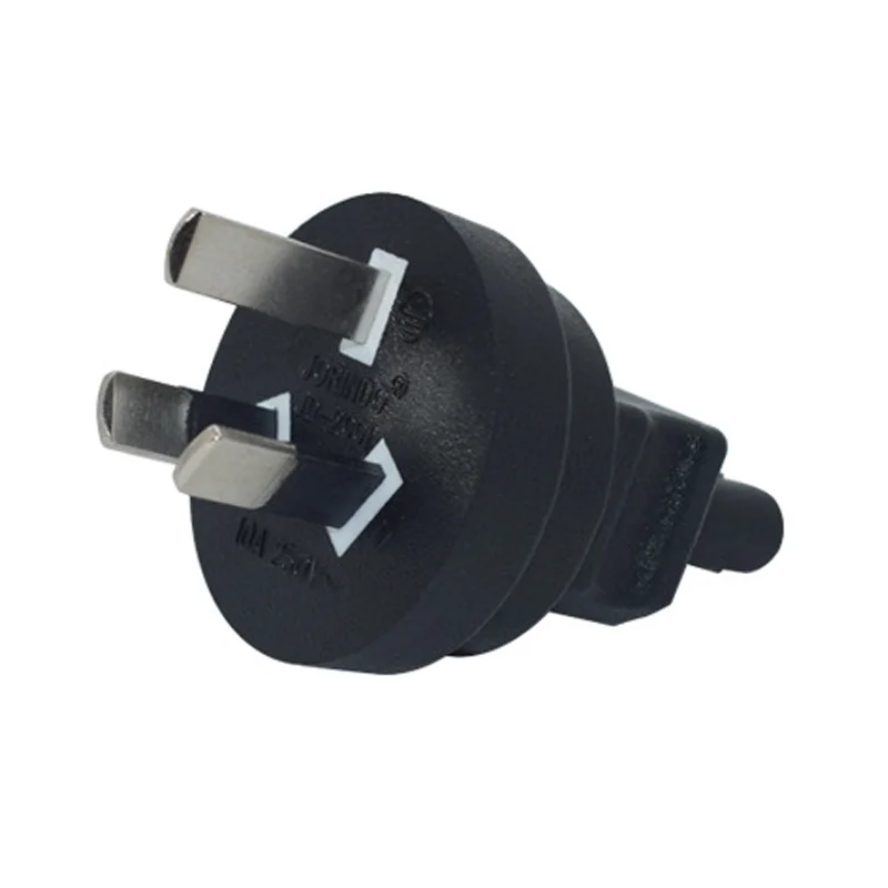 Black PVC Copper 10A/16A 250V Straight Elbow China Australia New Zealand 3Pin male to C7 female plug socket converter