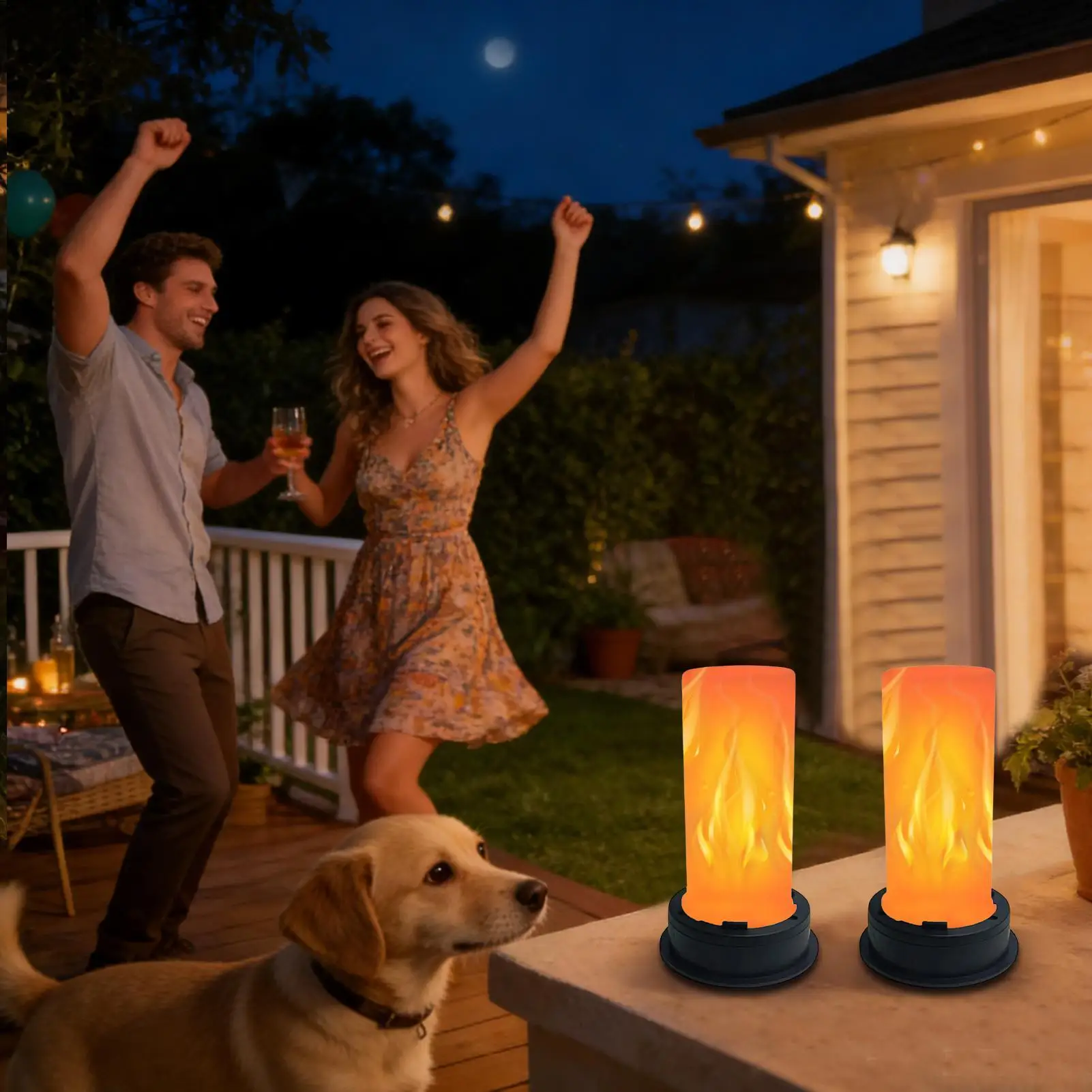 Solar Flame Lights 2 Pieces Waterproof Realistic LED Flame Lamp Small Solar Lights For Patio Lawn Driveway Backyard Porch