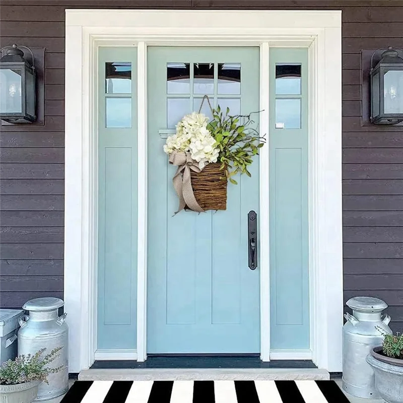 Cream Hydrangea Door Hanger Basket Wreath,Wildflowers Door Hanging Basket Wreath, Home Porch Farmhouse Decor