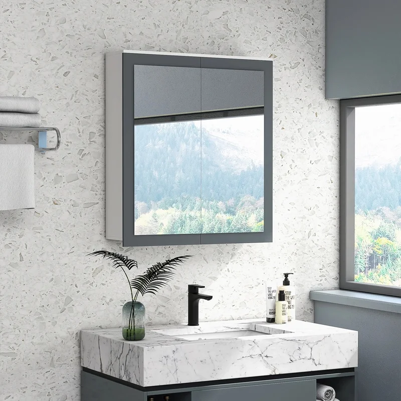 Wall-Mounted Bathroom Cabinet with Mirror and Double Doors for Stylish Storage and Organization