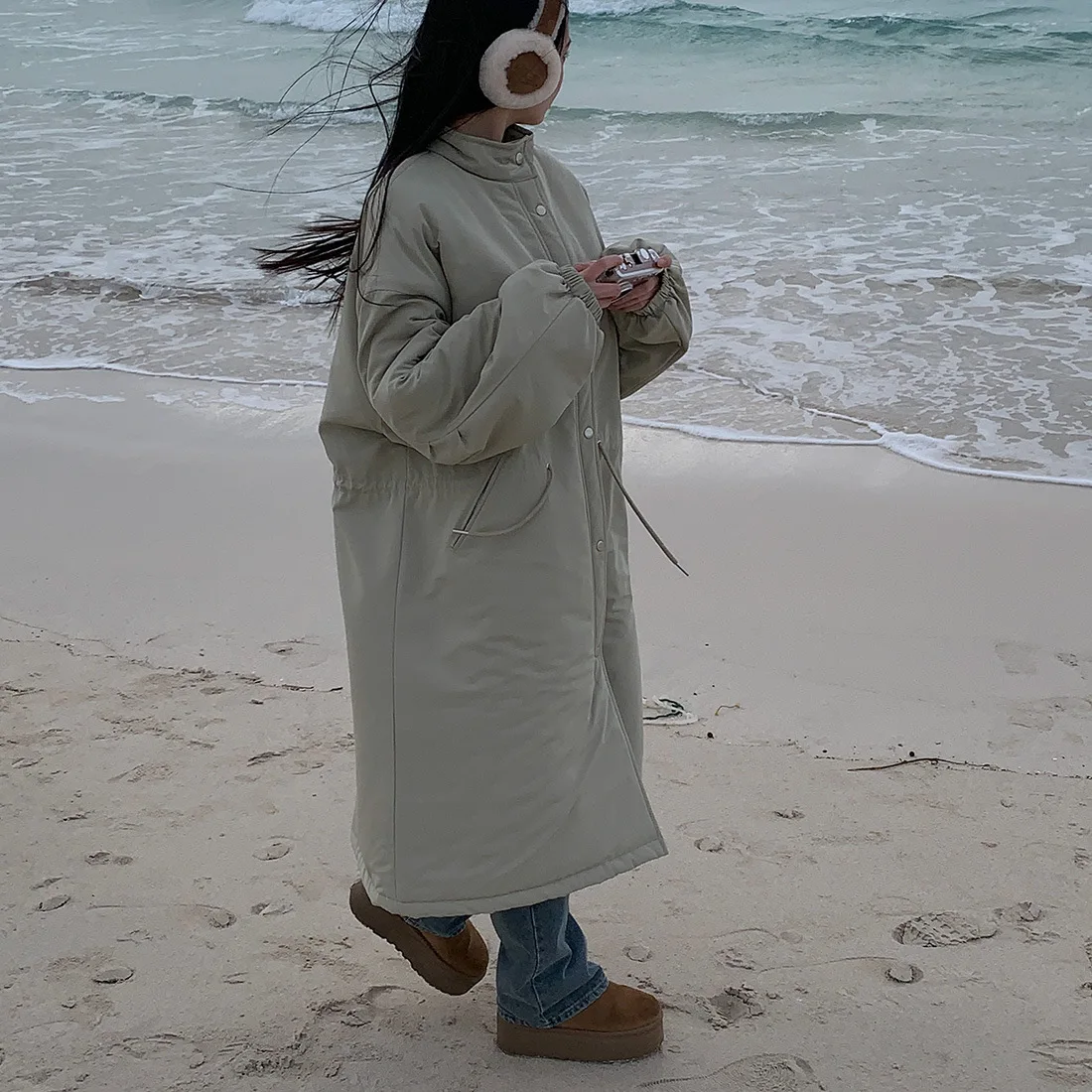 Women Parkas Long Coats Jackets Stand Collar Drawstring Coat Thick Warm Y2k Streetwear Jacket Work Outerwear Autumn Winter