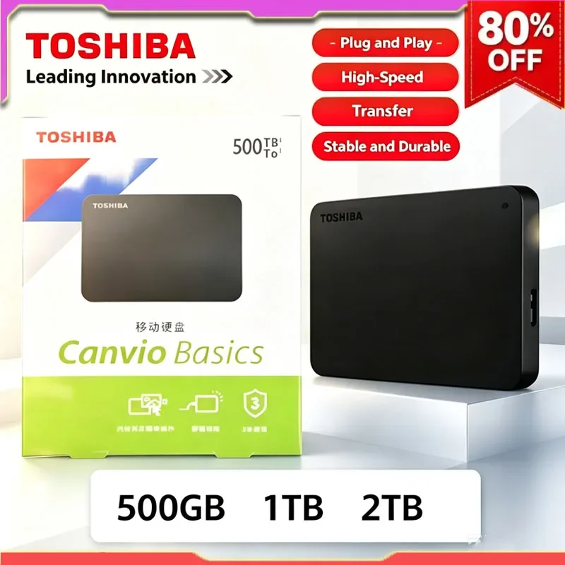 Toshiba A3 Canvio Basics USB 3.0 500GB 1TB 2TB Portable External Hard Drive Black for Laptop Desktop Mac V30 Pro Max