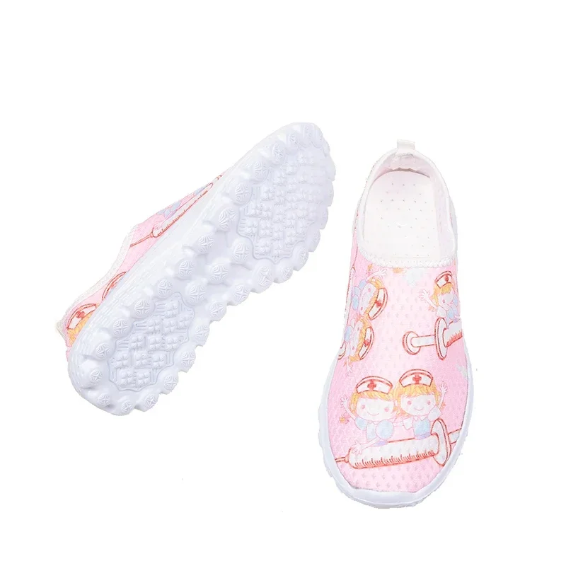 New Cartoon Nurse Doctor Print Women Sneakers Slip on Light Mesh Shoes Summer Breathable Flats Shoes Zapatos Planos