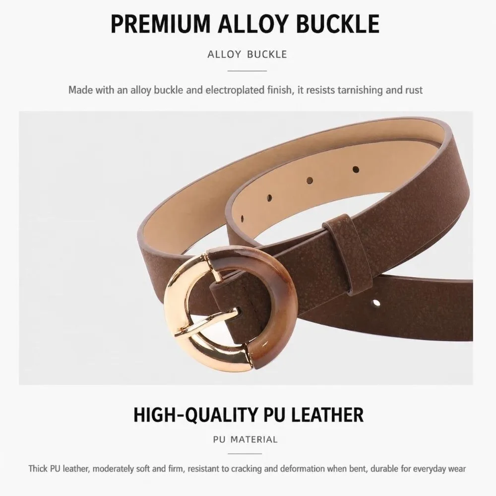 Gradient Round Ring Buckle Fashion Waist Belt Alloy Metal Buckle PU Leather Faux Leather Belt Casual Simple Dress Belt For Women