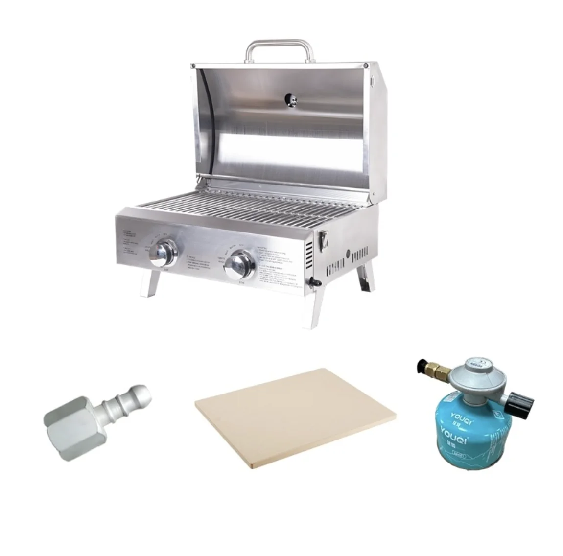 Stainless steel portable outdoor gas grill 2 burners LPG grill for camping