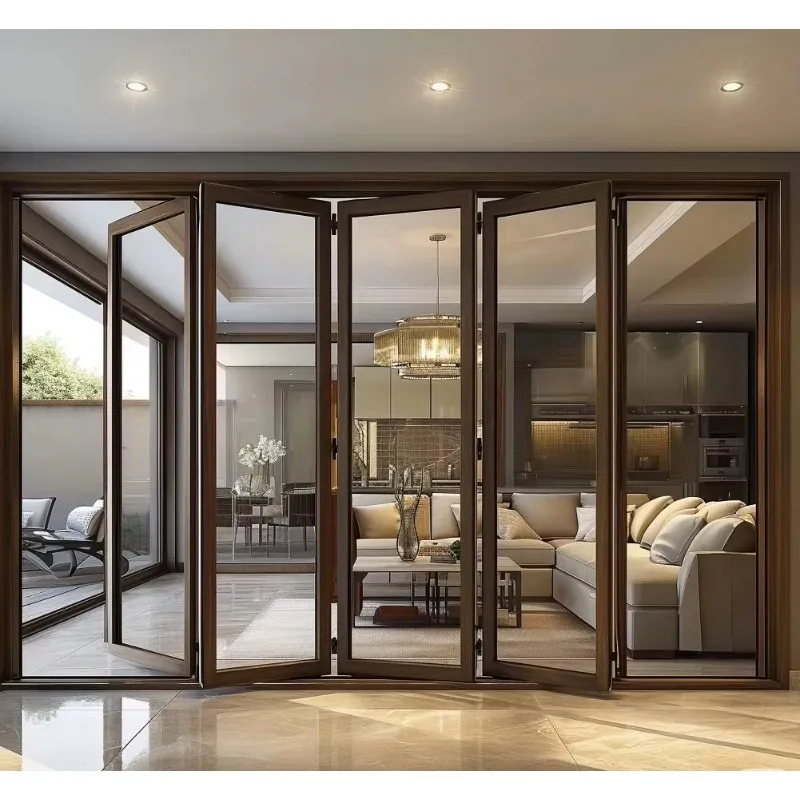 Aluminum Alloy Folding Doors Windows Balcony Sound Insulation Glass Door Multiple Rotating Folding Styles For Optional Selection