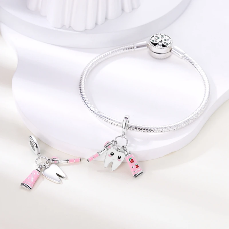 Neue 925 Sterling Silber Zahnpflege-Charms Perlen für Frauen, passend für Original-Armbänder, DIY Geburtstagsparty Schmuckgeschenke – Detail 1