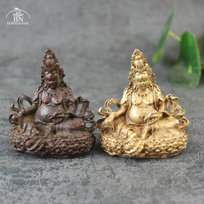 Antique Copper God of Wealth Buddha Small Statue Desktop Ornaments Buddhism Religious Figurines Home Decoration For Living Rooms