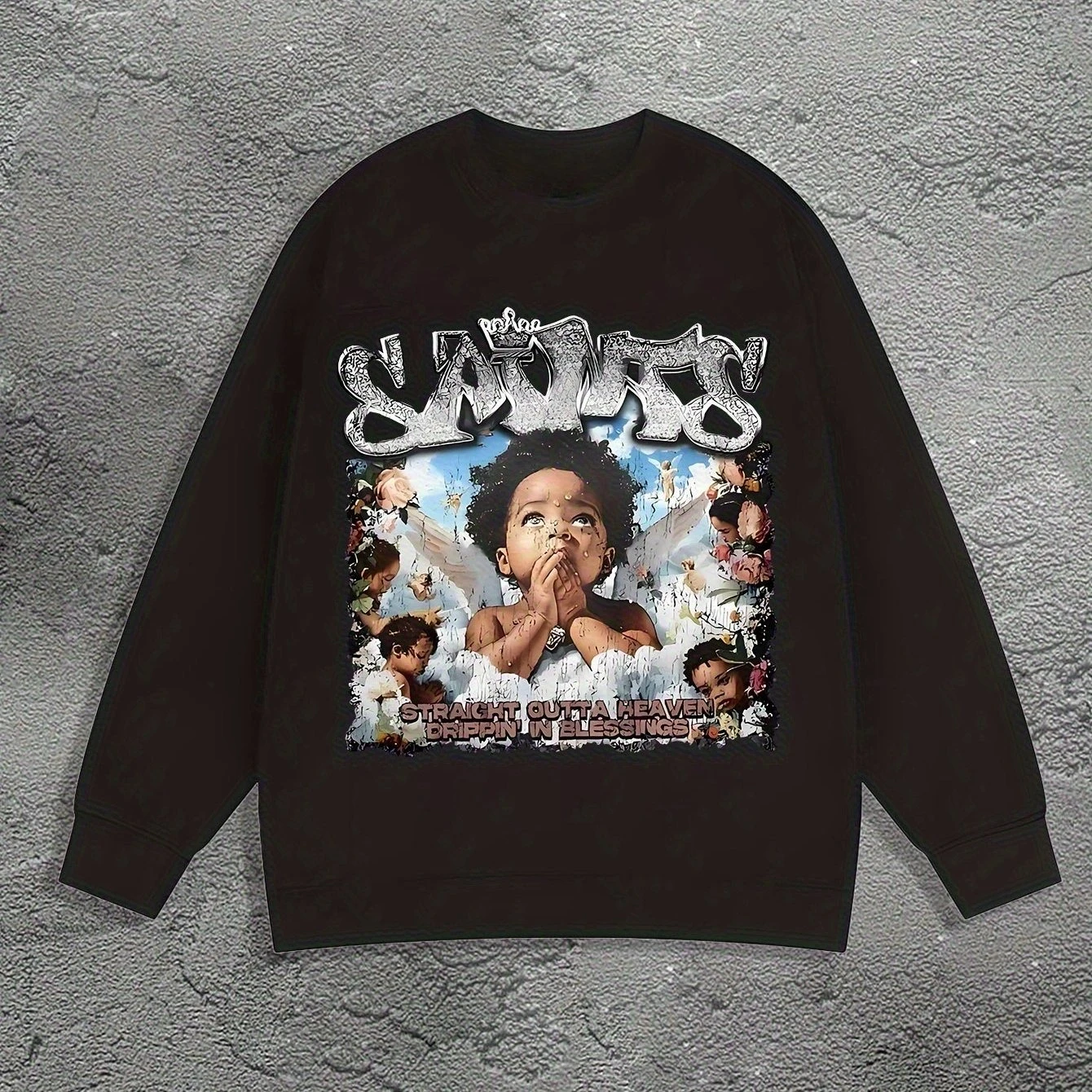 

Angel Baby Pattern Print Autumn and Winter Men's and Women's Long Sleeved Sportswear Casual Loose Outdoor Street Sports Training