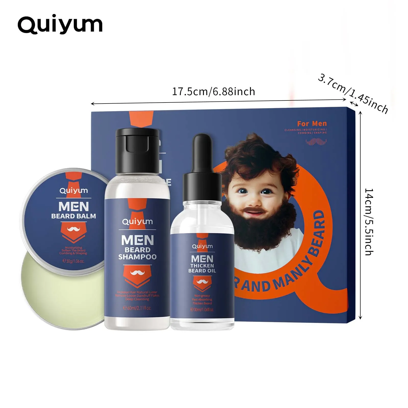 LAIKOU Men\'s Beard Care Kit 3-Piece Set Beard Shampoo BeardOil BeardBalm Bye-Bye Dyness & RoughnessProvide Deep Hydration