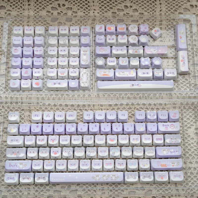 Keyboard tema skuadron rakun Keycap 141key Mao profil ceri Pbt Keyboard mekanik sublimasi panas Keycap perifer animasi