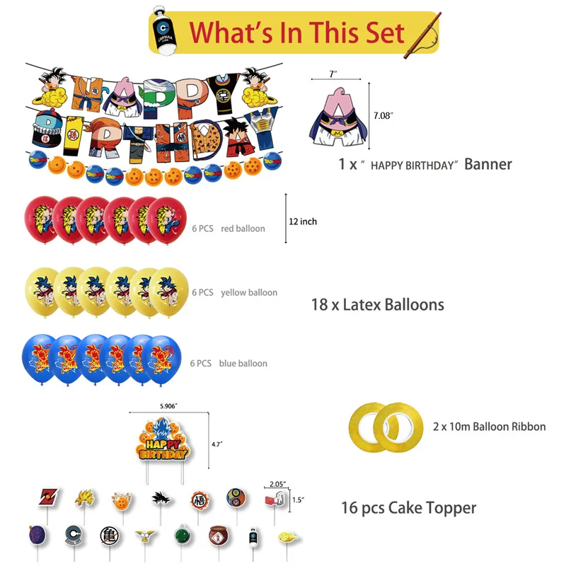 New Dragon Ball Series Birthday Party Tableware Disposable Banner Cake Decoration Hanging Flag Dragon Balloon Birthday Decoratio