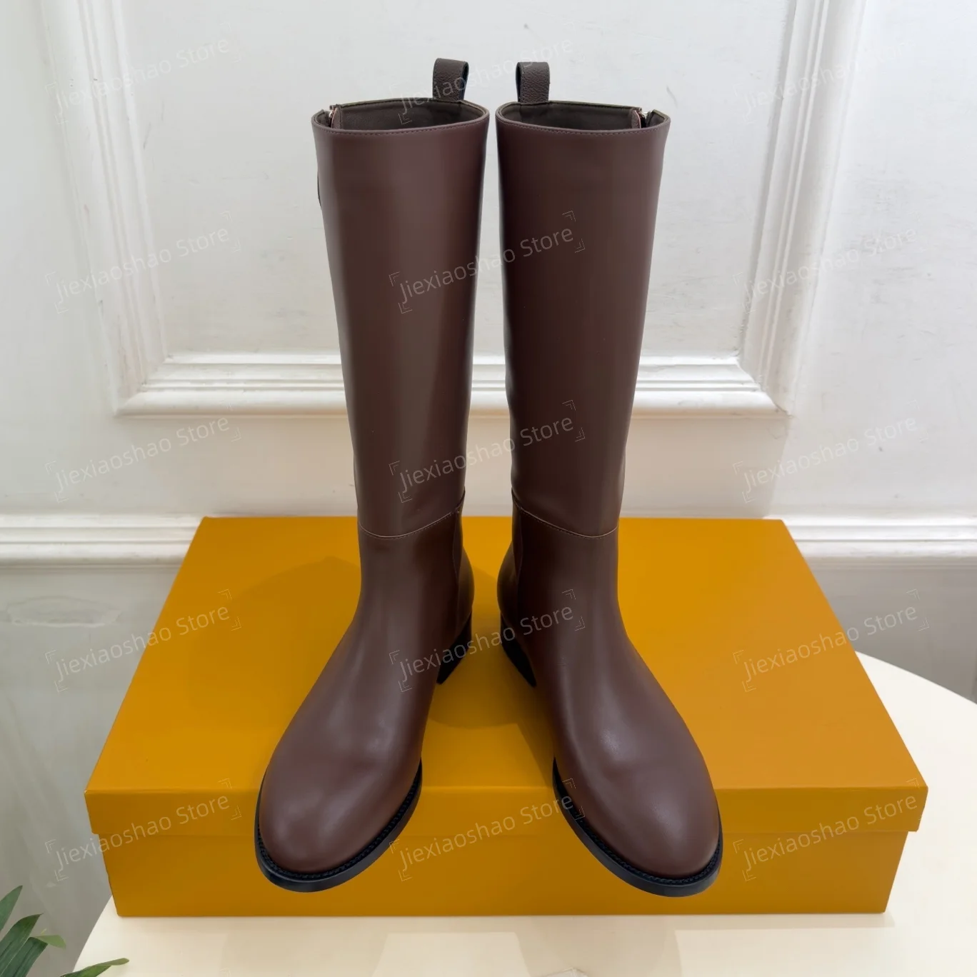 2026 New Collection British Style Genuine Leather Round-Toe Low Heel Knee High Boots Women Hiver Zipper Decora Knight Boots