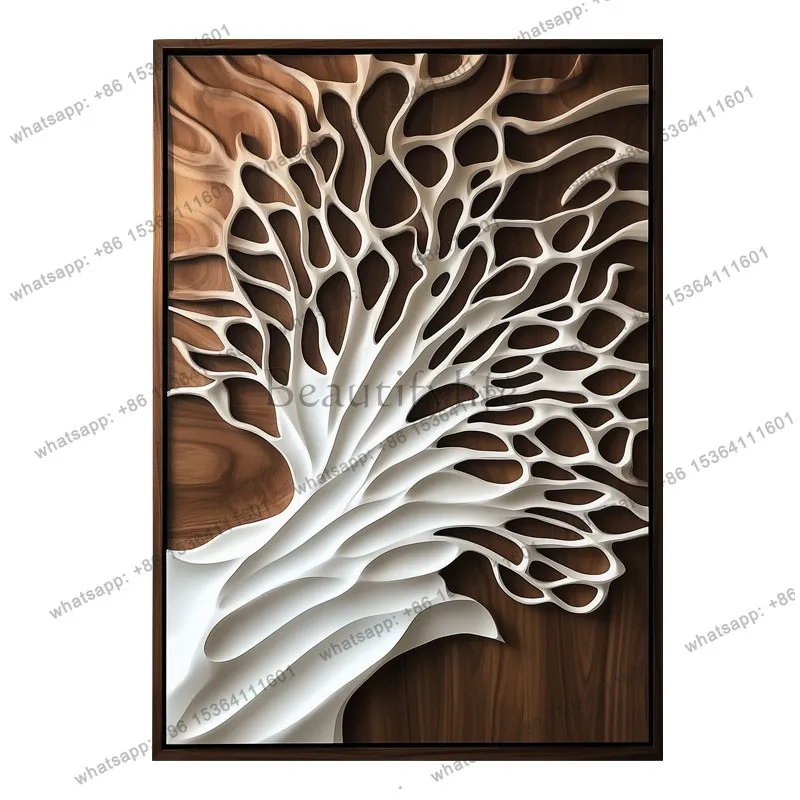 

Abstract wood carving entrance decorative painting modern living room high-end relief three-dimensional physical painting