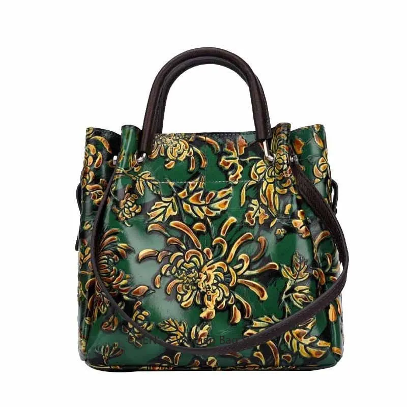

Autumn and winter cowhide handbags brands china embossed flower hand bags 2020 women lady tote leather bag