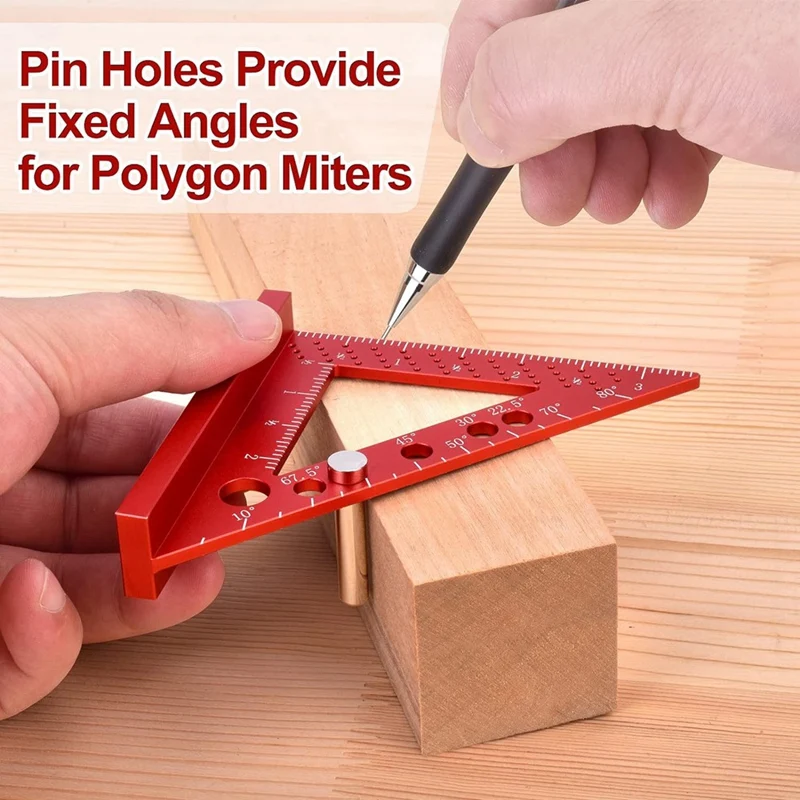 Red Aluminum Alloy 90 Degree Mini Carpenter Square With Scribe Holes, Precision Woodworking Machinist Measuring Tool