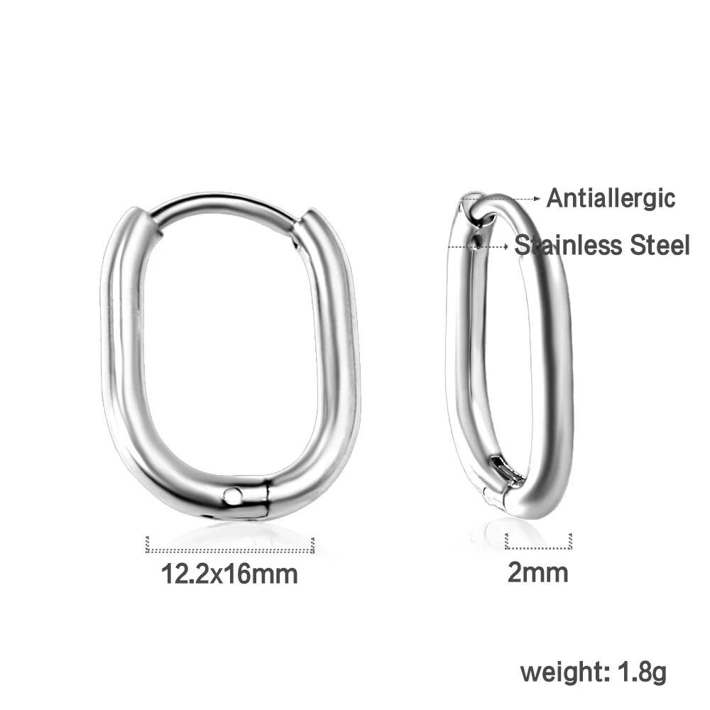 LUXUKISSKIDS Fashion Oval Hoop Earrrings Stainless Steel Elliptic Shape Silver/Gold Color 20MM Big Round Clips Smooth Mental Ear