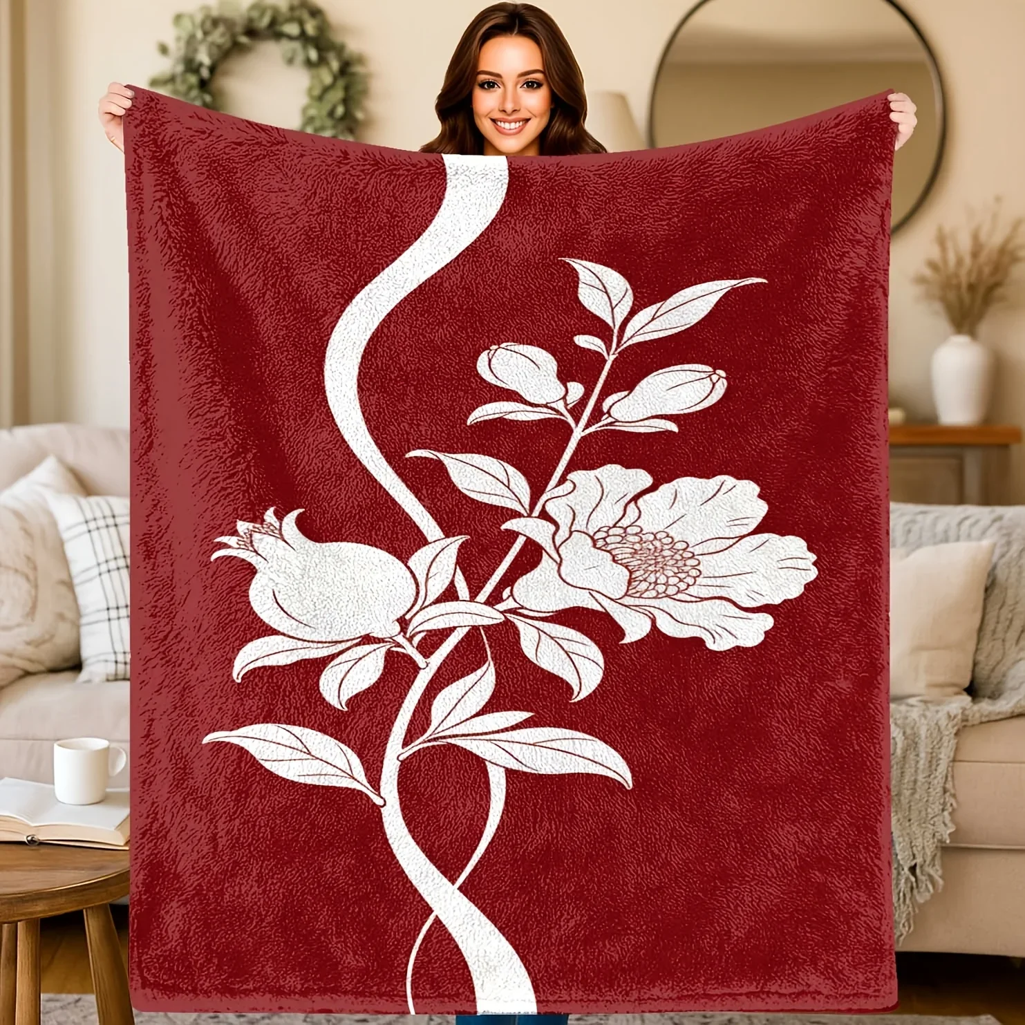 Elegant Floral Print Throw Blanket for Sofa Couch Decor Cozy Living Room Throw Blanket Gift 150x230cm