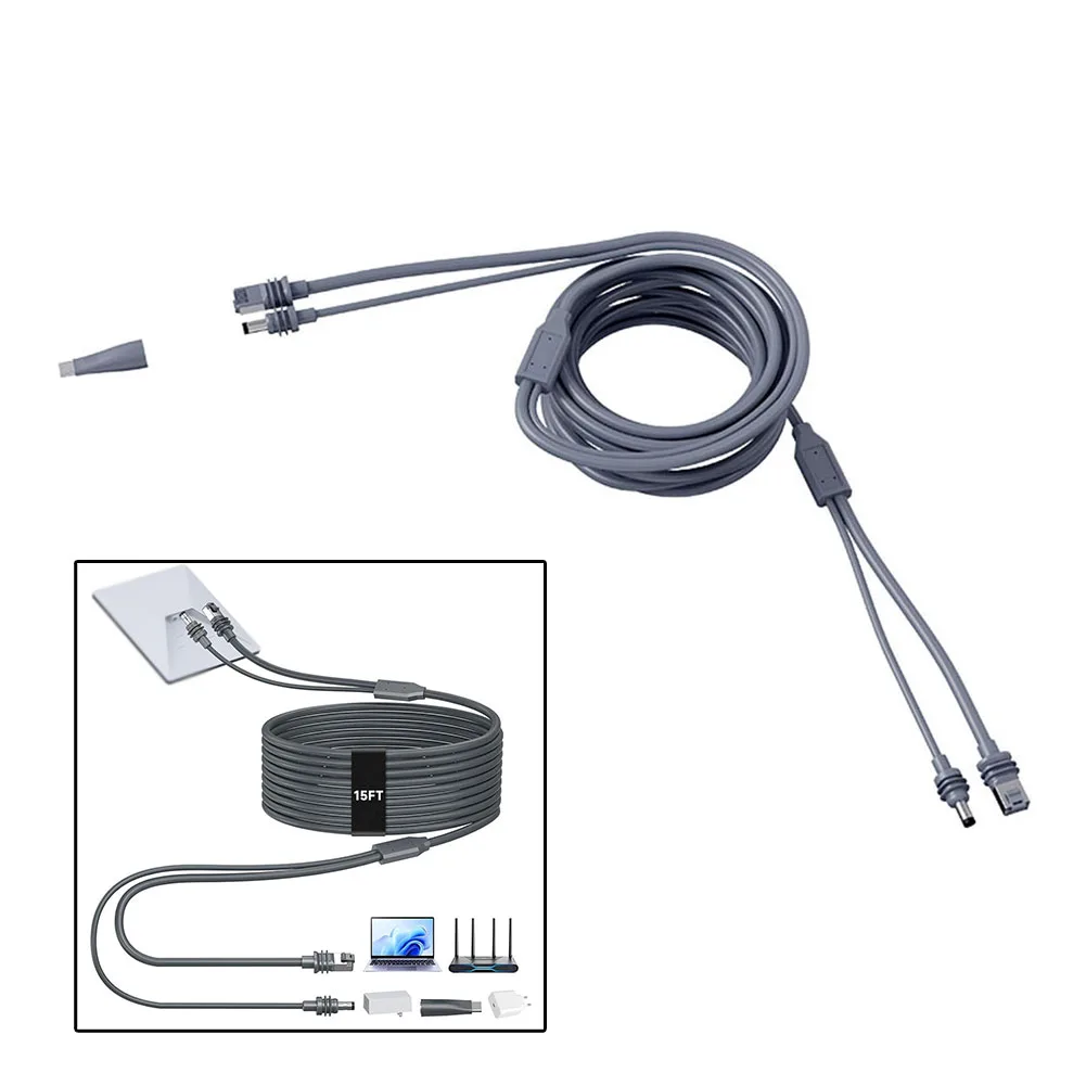 1pc 2-in-1 Mini Data Cable For Starlink 16.4 Ft/5 M DC/USB-C Adapter Charging Ethernet Cable Power Tools Replacement Spare Parts
