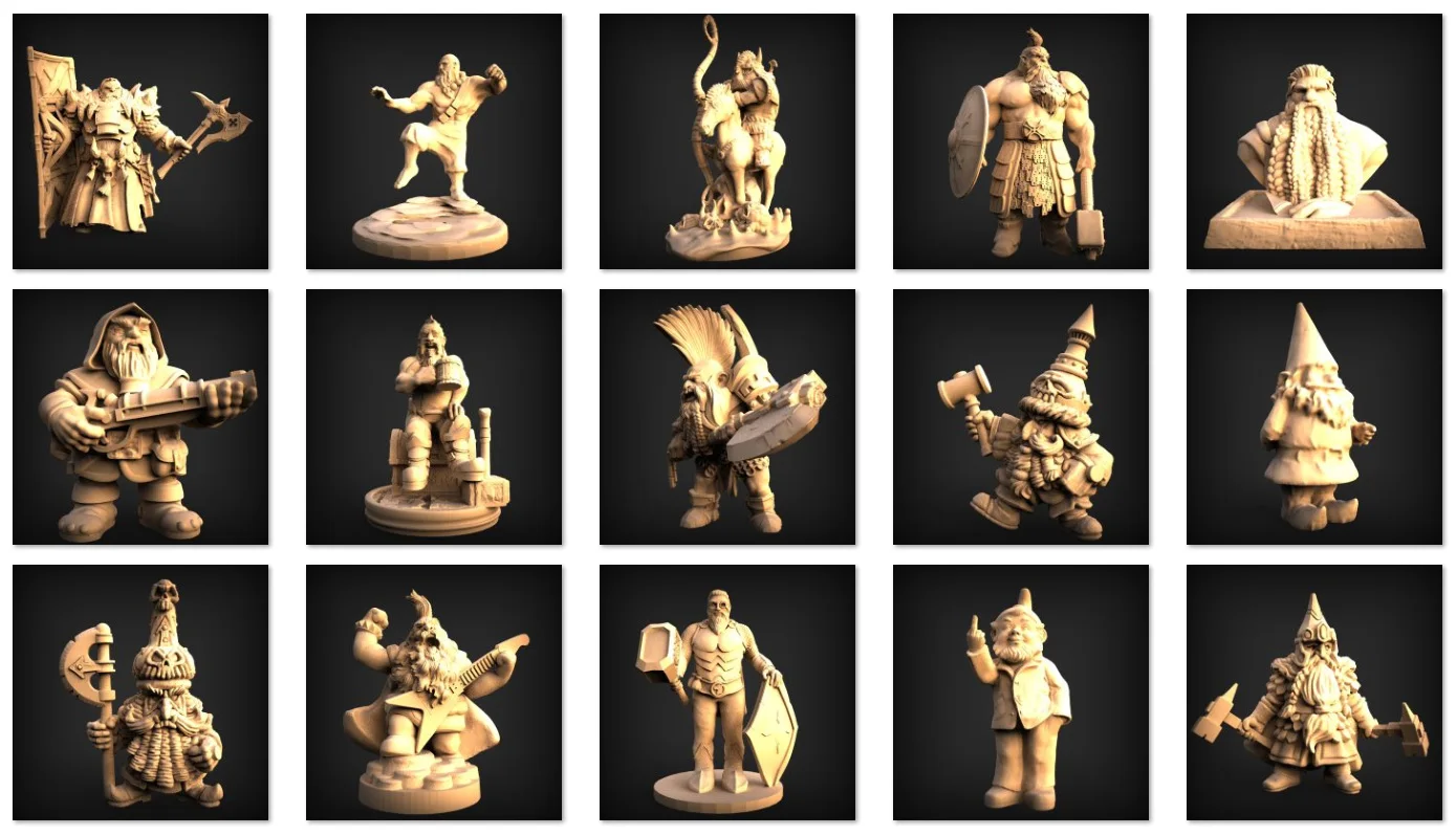 80+ Dwarf STL and GNOME STL file collection 3D models for CNC routers