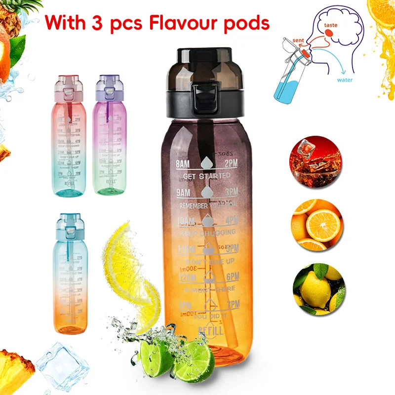 

1L with 3 Scent Rings (33.8 oz) Aromatic Water Bottle Set Gradient Cups Air Scented Up Natural Fruit Scents BPA Free for sports