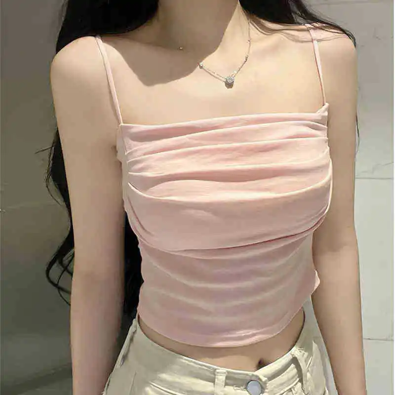 Solid Color One-Shoulder Ruffle Back Crop Top with Chest Pad Integrated Bottoming Tube Bra Top for Women image 3