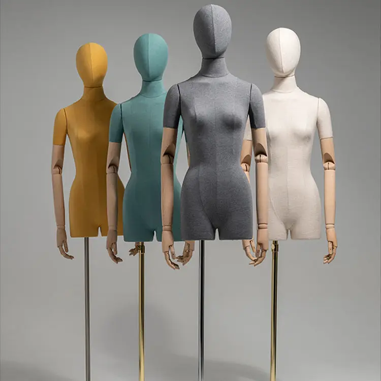 4 Colors Available Fabric Cover Female Half Body Mannequin Metal/Acrylic Base for Wedding Clothing Display Women Adjustable Rack