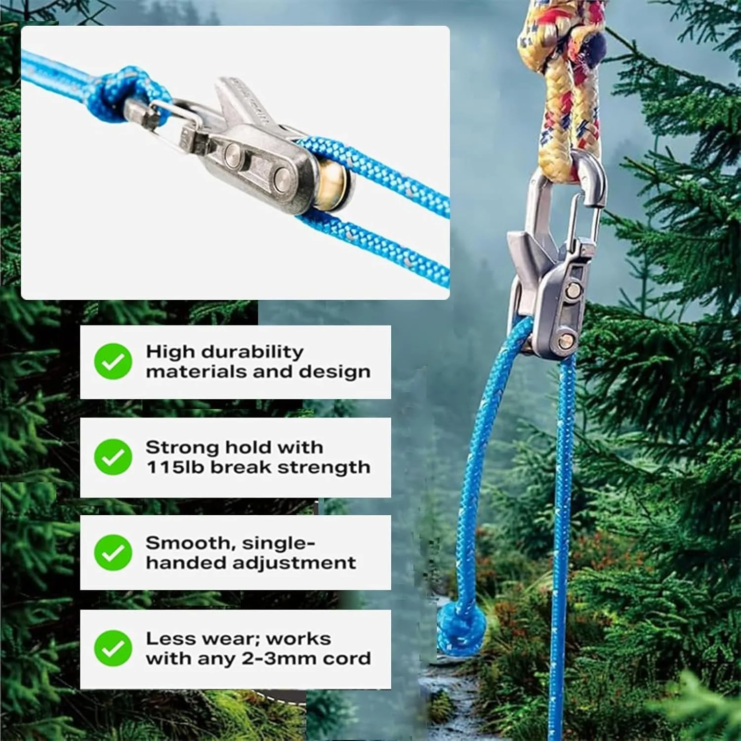 Seilbindewerkzeug und Spanner mit Rollenspanner, robuste einziehbare Schnalle mit Zubehörseil, geeignet für Camping – Detail 11