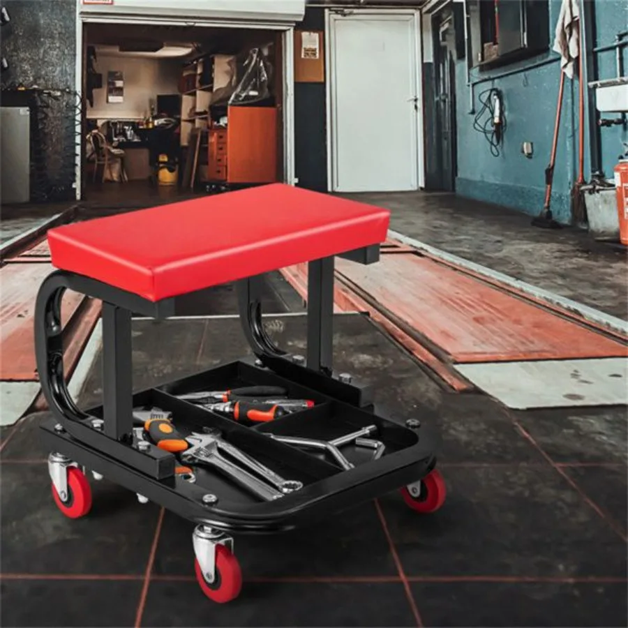 

Rolling Creeper with Classified Tool Tray and Cushioned Seat Black Rer