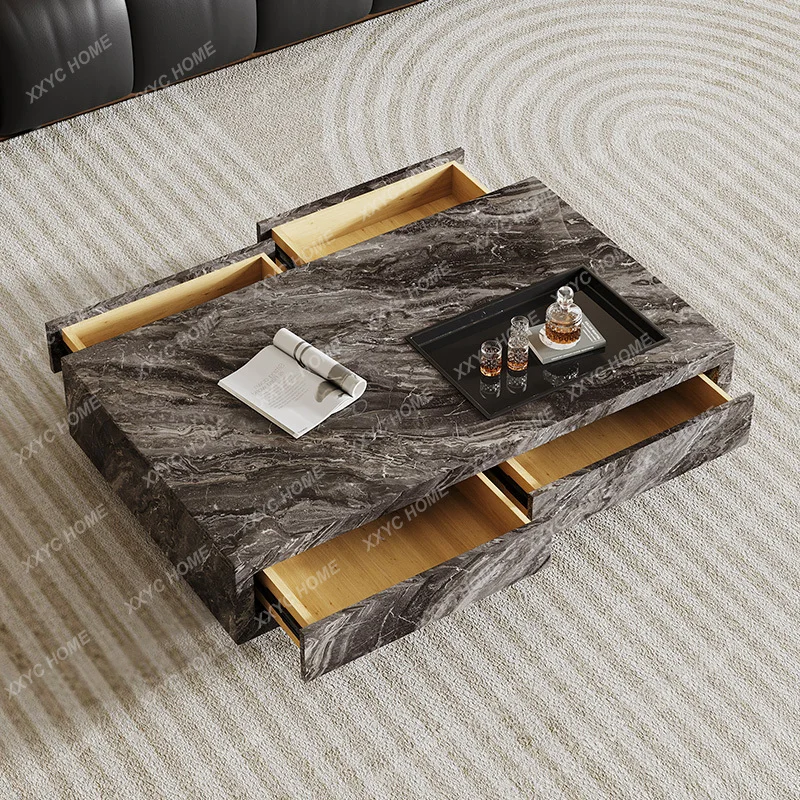 Italian minimalist rectangular floor coffee table small apartment rock slab coffee table