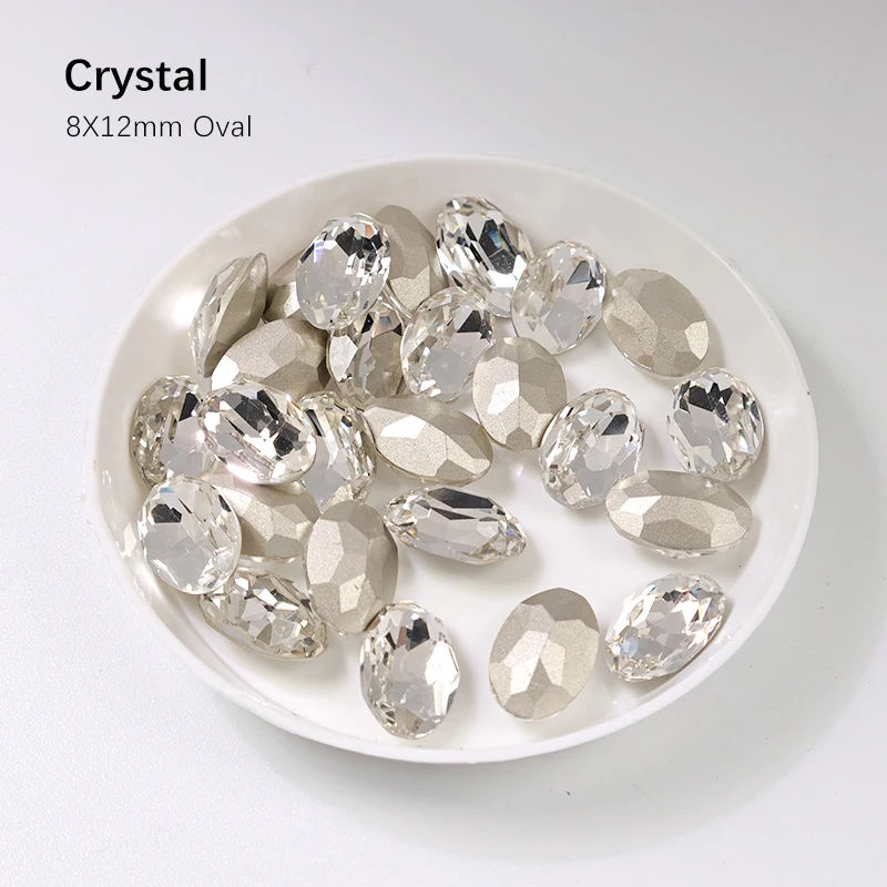 High-Quality K9 Oval Pointed Bottom 8x12MM Glass Crystal Nail Art Decoration DIY Manicure Rhinestone