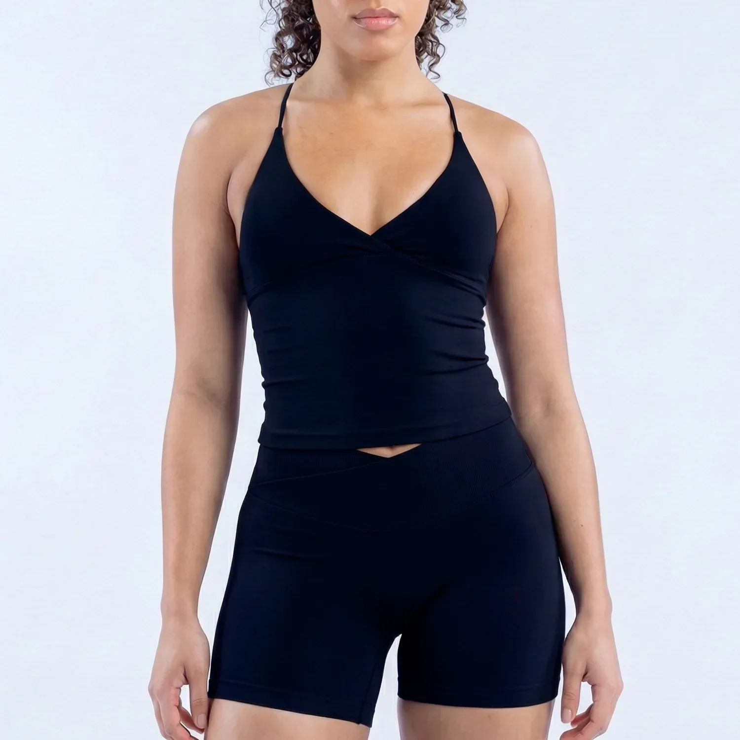 2-teiliges LOGO Damen-Outfit, Tanktop mit mehreren Trägern und Rückenausschnitt, Scrunch Butt Peach Taille, nahtlose Leggings, Fitness-Set – Detail 24
