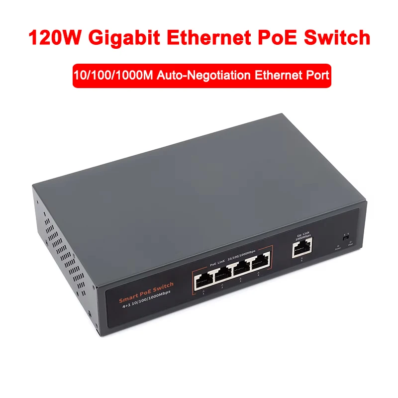 

120W Gigabit Ethernet PoE Switch 4x PoE Ports High-Speed 10/100/1000M Auto-Negotiation Ethernet Port RJ45 PoE for RPi