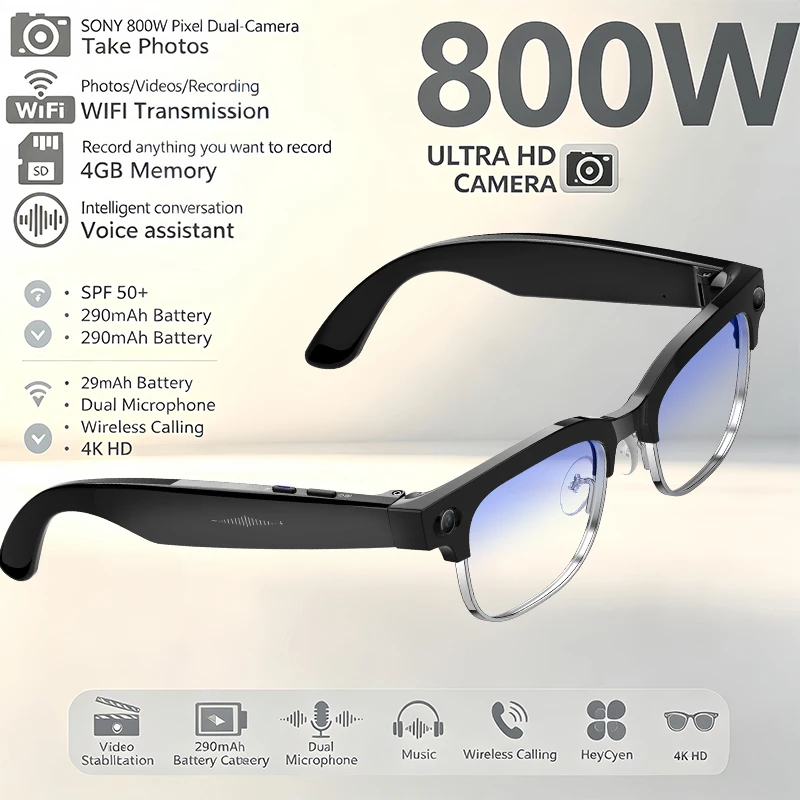 2026 New Upgrade smart glasees With Camera Video Recording AI Photo Recognition Bluetooth Call Translation Voice Sunglasses Man