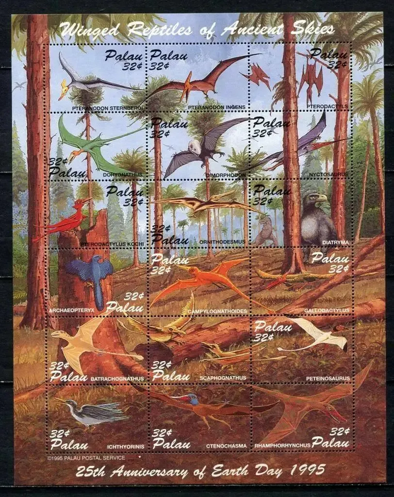 Palau Post Stamps Postage Year 1995 Earth Day Dinosaur 1 Sheet 18 New MNH Collectible Postage Stamps Material For Scrapbooking