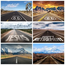 Old History Route 66 Road USA Party Birthday Decor Photography Backdrop Desert Shrub Blue Sky Natural Landscape Photo Background