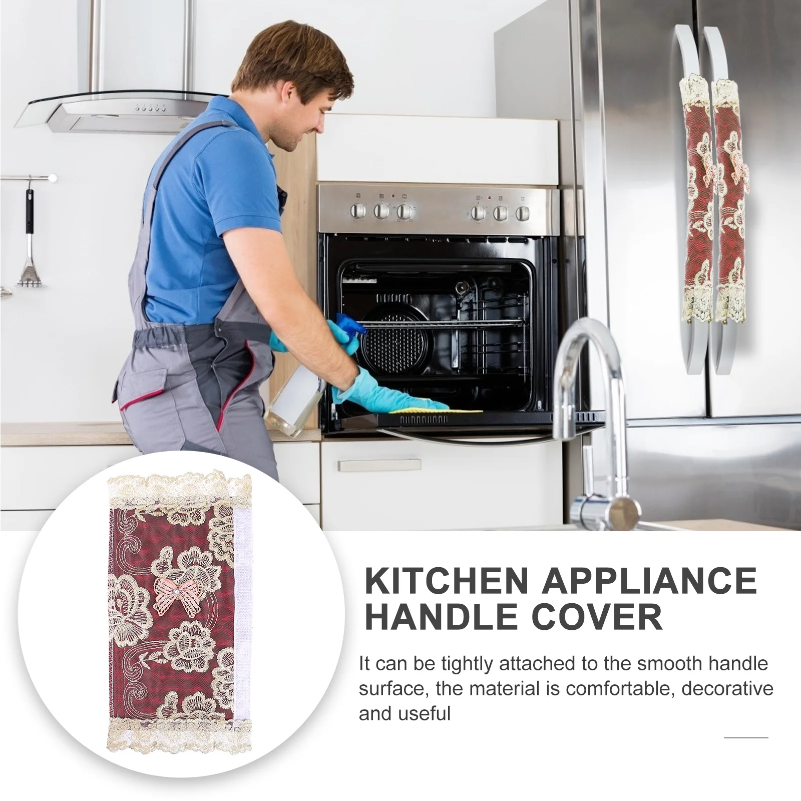 

2Pcs Door Handle Lace Covers Protective Appliance Handle Protectors Decorative Covers for Fridge Microwave Oven Kitchen Cabinet